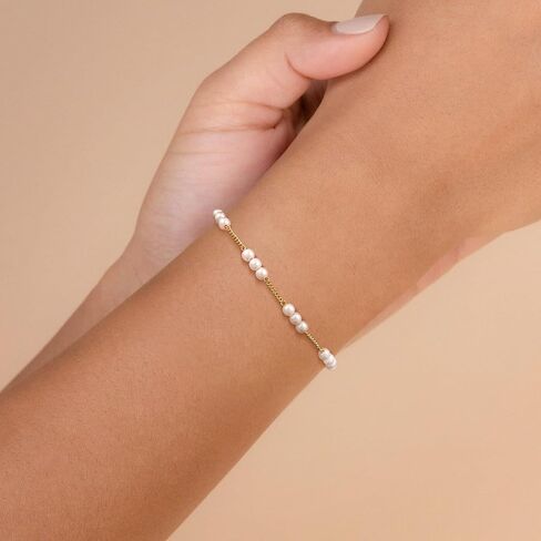 Gold Pearl Bracelets for Women,14K Gold Plated Dainty Bracelets Non Tarnish Tiny Bead Link Chain Layered Bracelets Set Jewelry Gift for Women in Saudi Arabia