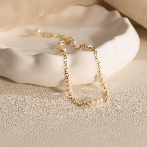 Gold Pearl Bracelets for Women,14K Gold Plated Dainty Bracelets Non Tarnish Tiny Bead Link Chain Layered Bracelets Set Jewelry Gift for Women in Saudi Arabia