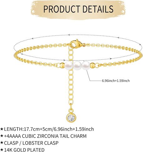Gold Pearl Bracelets for Women,14K Gold Plated Dainty Bracelets Non Tarnish Tiny Bead Link Chain Layered Bracelets Set Jewelry Gift for Women in Saudi Arabia