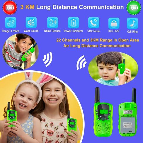 Walkie Talkies for Kids W/Rechargeable Battery, Kids Walkie Talkies Long Range, Radio Walkie Talkies, Walkie Talkie Clear Sound, Outdoor Toys for Kids Ages 4-8-12 (Green2, 2 Pack) in Saudi Arabia