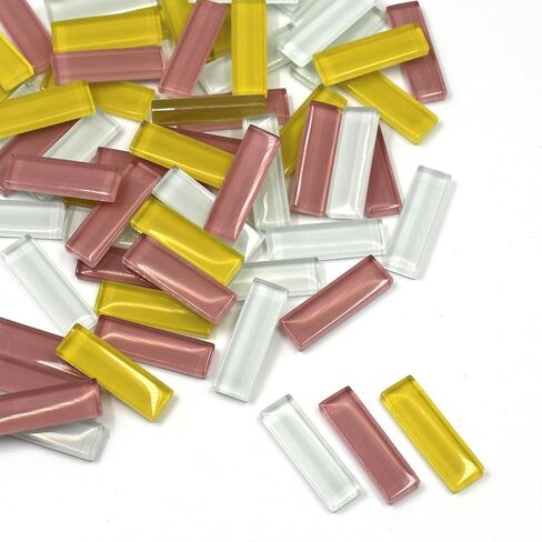 65 Pieces/200g Rectangular Glass Mosaic for DIY Picture Coasters, Home Mosaic Decoration (1.26 inch x 0.4 inch, Mixed Color Series) -White Yellow Pink Mixed in Kuwait