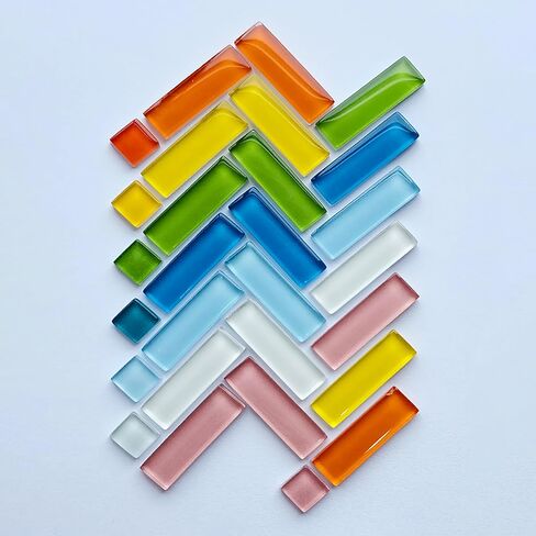 65 Pieces/200g Rectangular Glass Mosaic for DIY Picture Coasters, Home Mosaic Decoration (1.26 inch x 0.4 inch, Mixed Color Series) -White Yellow Pink Mixed in Kuwait