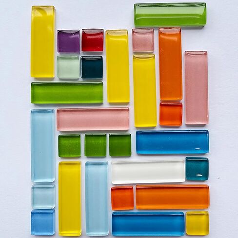 65 Pieces/200g Rectangular Glass Mosaic for DIY Picture Coasters, Home Mosaic Decoration (1.26 inch x 0.4 inch, Mixed Color Series) -White Yellow Pink Mixed in Kuwait