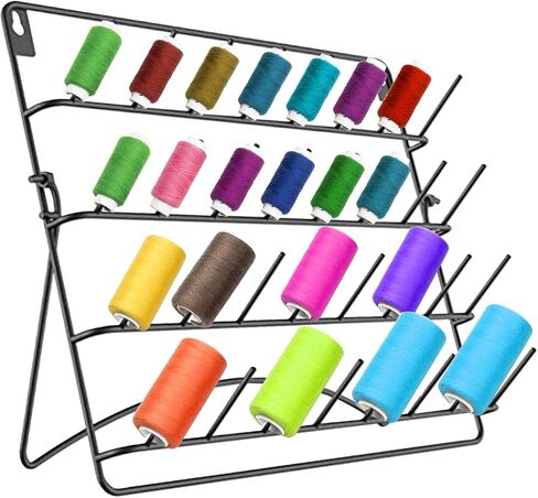 حامل خيط مثبت على الحائط على سطح الطاولة، 28 بكرة خيط منظم بكرات معدنية لخيوط الخياطة، حامل خيط تخزين خيط الخياطة لخياطة اللحف وخيوط الخياطة باللون الأسود in Kuwait