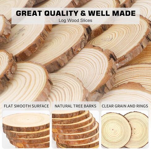 OPULANE Natural Wood Slices 50Pcs 2.0-2.4 Inches Unfinished Wood Rounds Predrilled Holes with 98Ft Twine String Round Wooden Circles with Bark for Crafts Arts DIY Christmas Ornaments Burning Painting in Saudi Arabia