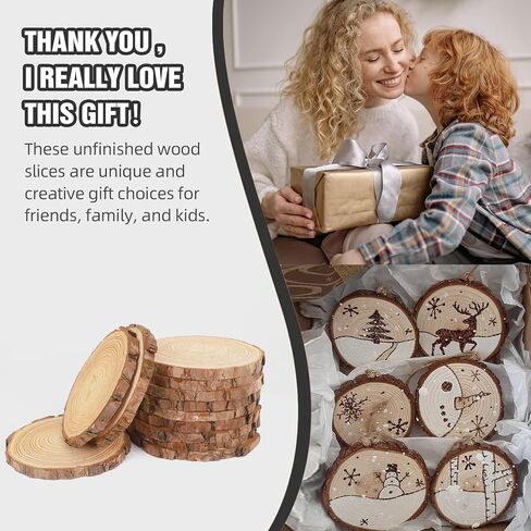 OPULANE Natural Wood Slices 50Pcs 2.0-2.4 Inches Unfinished Wood Rounds Predrilled Holes with 98Ft Twine String Round Wooden Circles with Bark for Crafts Arts DIY Christmas Ornaments Burning Painting in Saudi Arabia