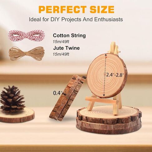 OPULANE Natural Wood Slices 50Pcs 2.0-2.4 Inches Unfinished Wood Rounds Predrilled Holes with 98Ft Twine String Round Wooden Circles with Bark for Crafts Arts DIY Christmas Ornaments Burning Painting in Saudi Arabia
