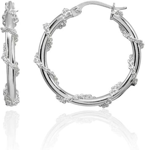 Sterling Silver Chain Wrap Click-Top Hoop Earrings, 15mm-30mm in Saudi Arabia