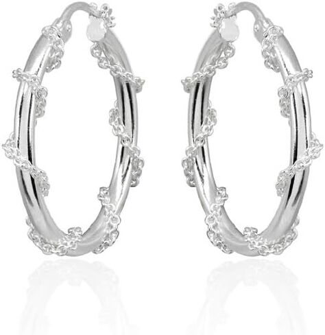 Sterling Silver Chain Wrap Click-Top Hoop Earrings, 15mm-30mm in Saudi Arabia