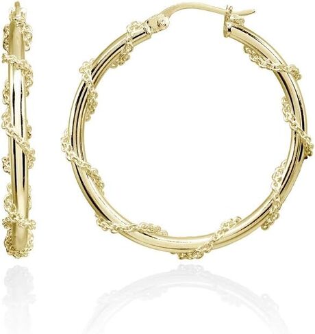 Sterling Silver Chain Wrap Click-Top Hoop Earrings, 15mm-30mm in Saudi Arabia