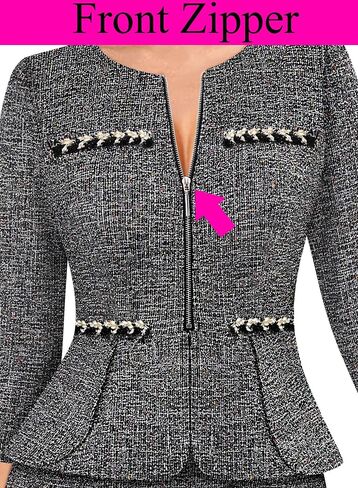 VFSHOW Womens 2024 Business Work Office Peplum Crew Neck Front Zipper Slim Sheath Pencil Dress in Saudi Arabia