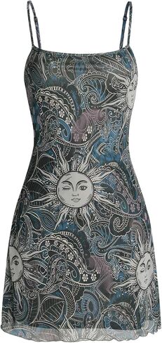 Milumia Women's Vintage Lettuce Trim Mini Sun Dress Summer Sleeveless Short Cami Mesh Dress in Kuwait