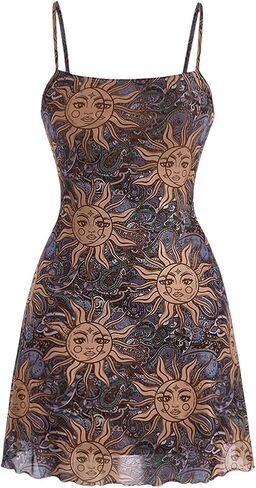 Milumia Women's Vintage Lettuce Trim Mini Sun Dress Summer Sleeveless Short Cami Mesh Dress in Kuwait