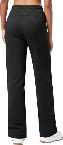 سروال رياضي نسائي من Willit مبطن بالصوف سروال رياضي من القطن مستقيم الساق للشتاء والجري غير رسمي لجيوب صالة اليوغا والتمرين 30 بوصة in Kuwait