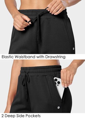 سروال رياضي نسائي من Willit مبطن بالصوف سروال رياضي من القطن مستقيم الساق للشتاء والجري غير رسمي لجيوب صالة اليوغا والتمرين 30 بوصة in Kuwait