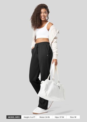 سروال رياضي نسائي من Willit مبطن بالصوف سروال رياضي من القطن مستقيم الساق للشتاء والجري غير رسمي لجيوب صالة اليوغا والتمرين 30 بوصة in Kuwait