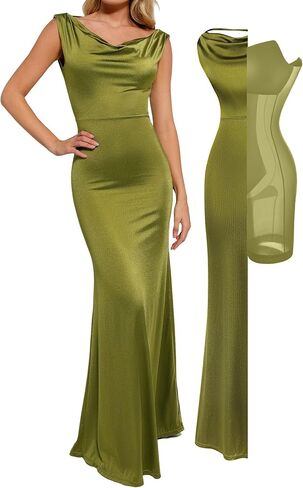 Popilush Women Shapewear Dress Cocktail Long Dresses Fishtail Maxi Dress with Built-in Bra in Saudi Arabia
