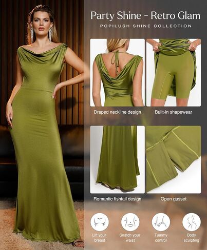 Popilush Women Shapewear Dress Cocktail Long Dresses Fishtail Maxi Dress with Built-in Bra in Saudi Arabia