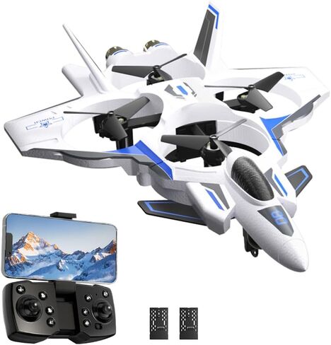 RC Fighter Jet, RC Plane 2.4GHz 4CH Remote Control Airplane with Camera, Foam RC Aircraft Glider with 3D Flip, Altitude Hold, Headless Mode, 2 Batteries, Easy to Fly for Adults Kids (Blue) in Saudi Arabia