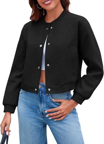 Tankaneo Womens Cropped Bomber Jacket Wool Blend Varsity Short Pea Coats Long Sleeve Button Down Winter Casual Outerwear in Kuwait