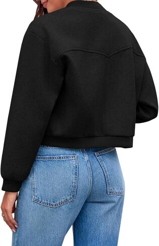 Tankaneo Womens Cropped Bomber Jacket Wool Blend Varsity Short Pea Coats Long Sleeve Button Down Winter Casual Outerwear in Kuwait