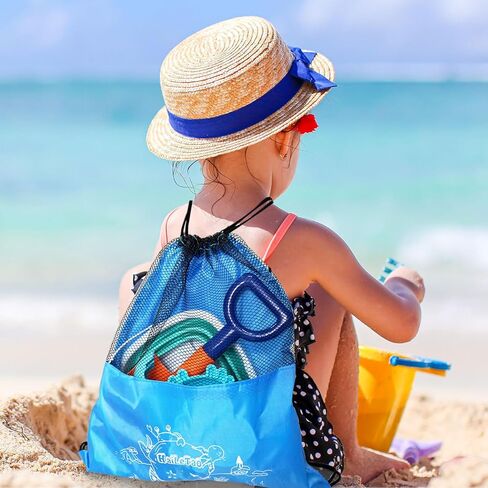 مجموعة ألعاب الشاطئ للأطفال - دلو رمل قابل للطي وحقيبة شاطئ شبكية ومجارف، مجموعة من 11 قطعة، قوالب للحيوانات والديناصورات، شوكة، مشط وعلبة سقاية للأطفال الصغار من سن 3 سنوات فما فوق in Kuwait