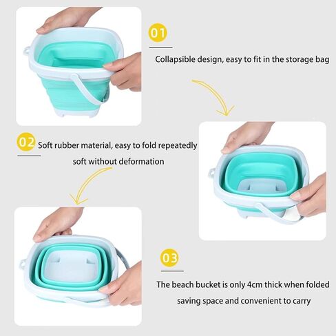 مجموعة ألعاب الشاطئ للأطفال - دلو رمل قابل للطي وحقيبة شاطئ شبكية ومجارف، مجموعة من 11 قطعة، قوالب للحيوانات والديناصورات، شوكة، مشط وعلبة سقاية للأطفال الصغار من سن 3 سنوات فما فوق in Kuwait