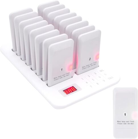 Restaurant Pager System 16 Coasters Max 98 Pager Wireless Paging Queuing Calling System350-500m with Vibration, Flashing and Buzzer for Restaurants/Hotels/Food Trucks/Cafe Shops/Clinics in Kuwait