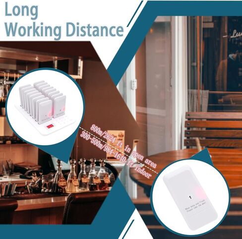 Restaurant Pager System 16 Coasters Max 98 Pager Wireless Paging Queuing Calling System350-500m with Vibration, Flashing and Buzzer for Restaurants/Hotels/Food Trucks/Cafe Shops/Clinics in Kuwait