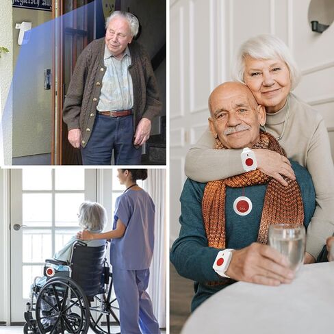 Motion Sensor Bed Alarm Caregiver Pager Indoor Alarm Room with Wireless Motion Fall Prevention for Elderly Monitoring Seniors Dementia Patients Seniors Home Door Chime (SJ PR1+CPM+SW+HG1-1+1+1+1) in Kuwait
