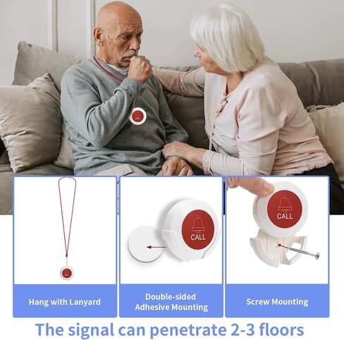 Motion Sensor Bed Alarm Caregiver Pager Indoor Alarm Room with Wireless Motion Fall Prevention for Elderly Monitoring Seniors Dementia Patients Seniors Home Door Chime (SJ PR1+CPM+SW+HG1-1+1+1+1) in Kuwait