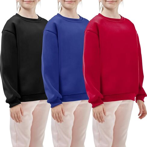Silkfly 3 Pack Children Long Sleeve Fleece Sweatshirt Crew Neck Pullover Sport Solid Tops for Boys Girls in Kuwait
