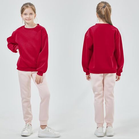 Silkfly 3 Pack Children Long Sleeve Fleece Sweatshirt Crew Neck Pullover Sport Solid Tops for Boys Girls in Kuwait