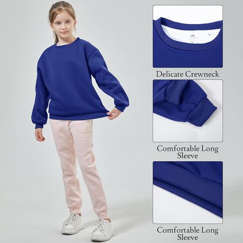 Silkfly 3 Pack Children Long Sleeve Fleece Sweatshirt Crew Neck Pullover Sport Solid Tops for Boys Girls in Kuwait