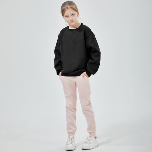 Silkfly 3 Pack Children Long Sleeve Fleece Sweatshirt Crew Neck Pullover Sport Solid Tops for Boys Girls in Kuwait
