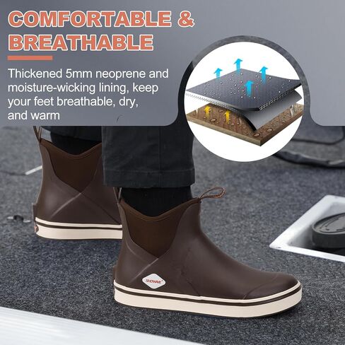 Showave Men's Deck Boots Waterproof Ankle Rain Boots High Performance Sports Sailing Booties Non-slip Rubber Boots Outdoors in Saudi Arabia