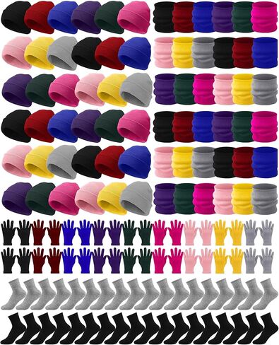 Liitrsh 148 Pcs Bulk Winter Beanies Hat Gloves Scarf Sock for Men Women for Homeless Care Gift Charity Donation(Rainbow Color) in Kuwait