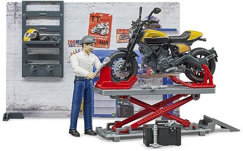 Bruder Bworld Set - Motorcycle Service w/Ducati Scrambler Cafe Racer in Saudi Arabia