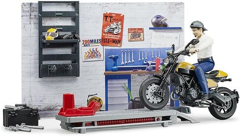 Bruder Bworld Set - Motorcycle Service w/Ducati Scrambler Cafe Racer in Saudi Arabia