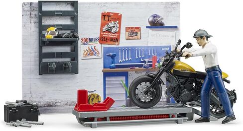 Bruder Bworld Set - Motorcycle Service w/Ducati Scrambler Cafe Racer in Saudi Arabia