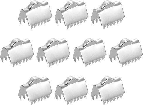 uxcell 90Pcs Ribbon End Crimp Clamps, 10.5mm Pinch Cord End Clasps Stainless Steel Curled Bead Clasp for Ribbon Lace Bookmark Ends Keychain DIY Making, Silver in Kuwait