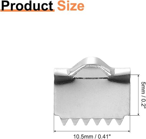 uxcell 90Pcs Ribbon End Crimp Clamps, 10.5mm Pinch Cord End Clasps Stainless Steel Curled Bead Clasp for Ribbon Lace Bookmark Ends Keychain DIY Making, Silver in Kuwait