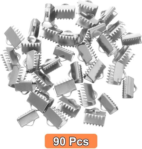 uxcell 90Pcs Ribbon End Crimp Clamps, 10.5mm Pinch Cord End Clasps Stainless Steel Curled Bead Clasp for Ribbon Lace Bookmark Ends Keychain DIY Making, Silver in Kuwait