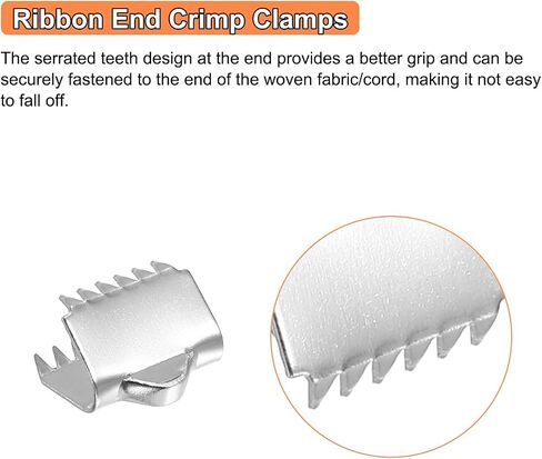uxcell 90Pcs Ribbon End Crimp Clamps, 10.5mm Pinch Cord End Clasps Stainless Steel Curled Bead Clasp for Ribbon Lace Bookmark Ends Keychain DIY Making, Silver in Kuwait