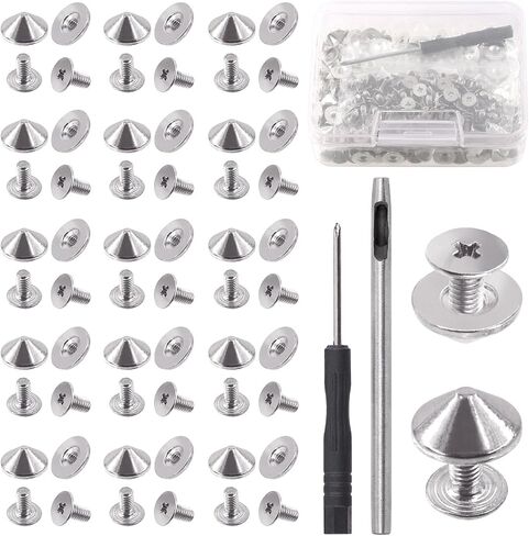 Keadic 10X4.7MM Cone Spikes and Studs with Installation Tools, 4 Colors Metal Bullet Spikes Screw Back Punk Spike in Saudi Arabia