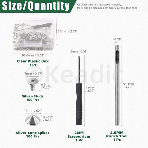 Keadic 10X4.7MM Cone Spikes and Studs with Installation Tools, 4 Colors Metal Bullet Spikes Screw Back Punk Spike in Saudi Arabia
