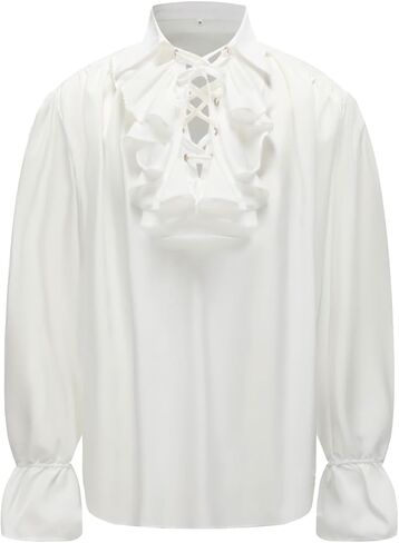 Mens Pirate Shirt Vampire Renaissance Medieval Victorian Steampunk Halloween Poet Ruffled Shirt Costume Tops in Saudi Arabia