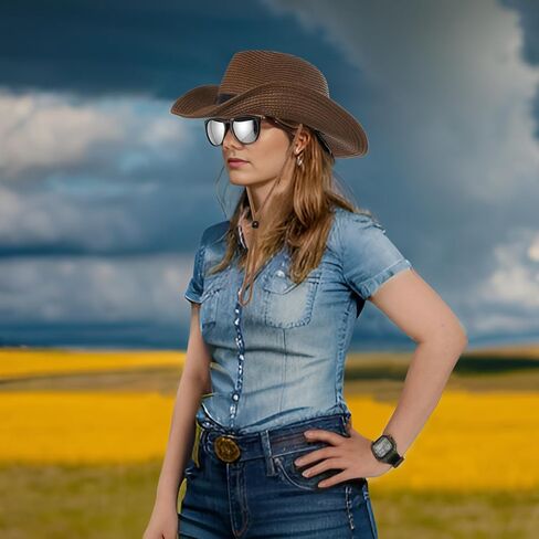 قبعات رعاة البقر من القش للجنسين من choyaxo مع نظارات شمسية مجموعة زي رعاة البقر الغربي بما في ذلك قبعة رعاة البقر والنظارات الشمسية زي رعاة البقر للهالوين والحفلات والشاطئ in Kuwait