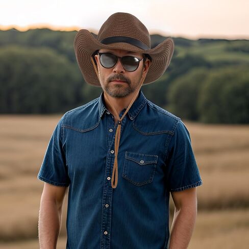 قبعات رعاة البقر من القش للجنسين من choyaxo مع نظارات شمسية مجموعة زي رعاة البقر الغربي بما في ذلك قبعة رعاة البقر والنظارات الشمسية زي رعاة البقر للهالوين والحفلات والشاطئ in Kuwait