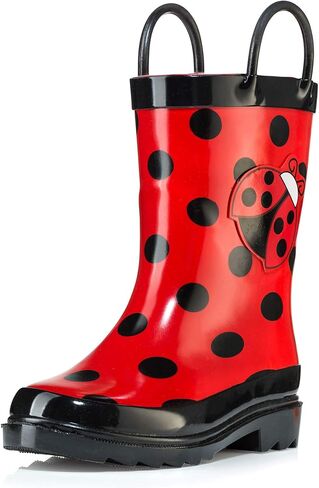 حذاء المطر المطاطي Puddle Play Kids للفتيات مطبوع عليه Ladybug مقاوم للماء وسهل الارتداء (الأطفال الصغار/الأطفال الصغار) (3 M US طفل صغير) أحمر in Saudi Arabia